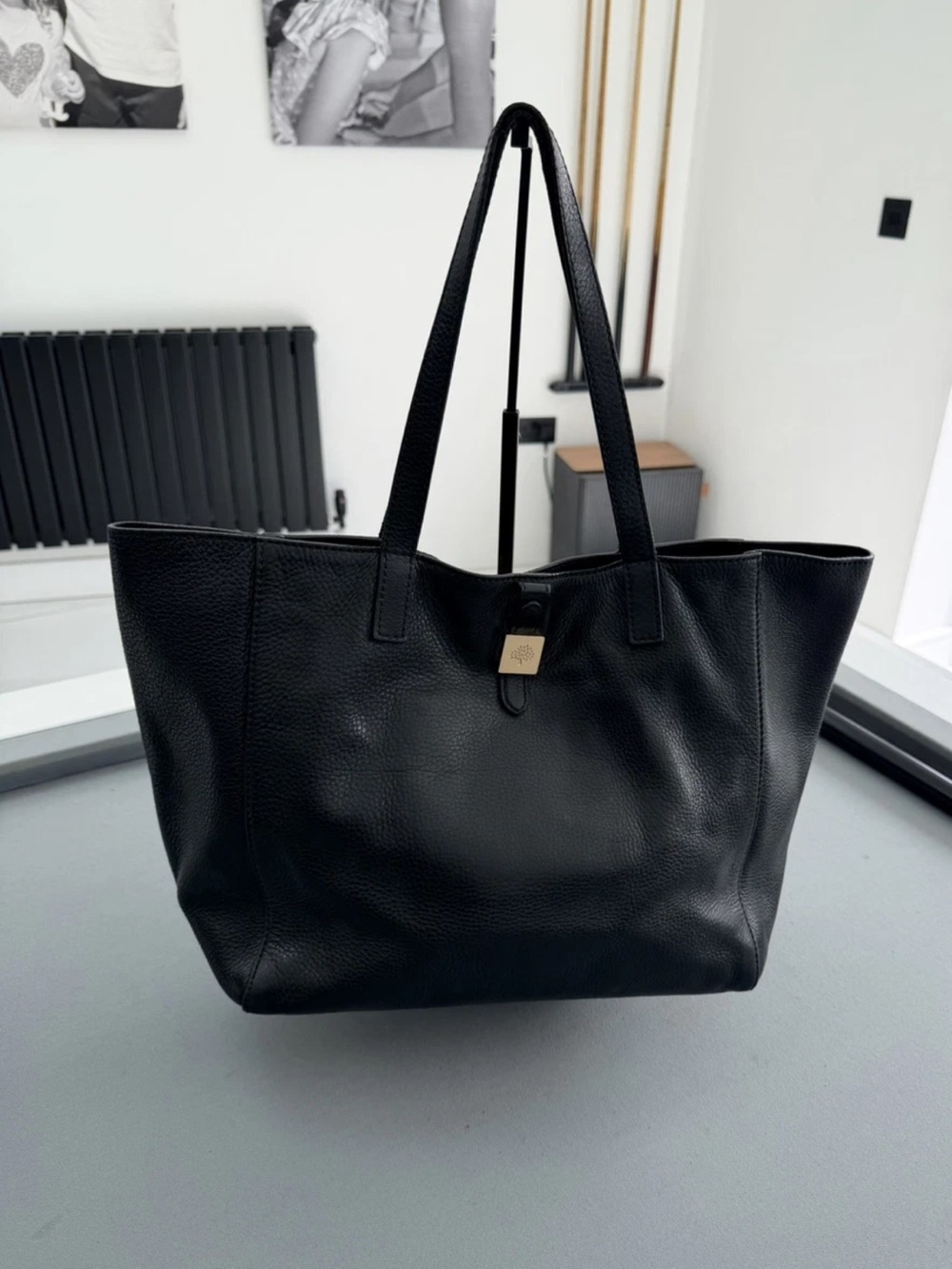 Mulberry Black Pebbled Leather Tote with Gold Lock
